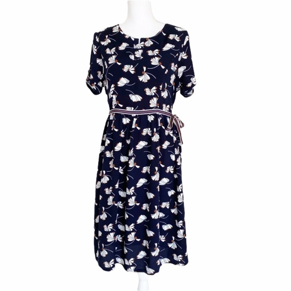 Revolve Few Moda NWT Floral Belted Knee-Length Dress Blue Size S